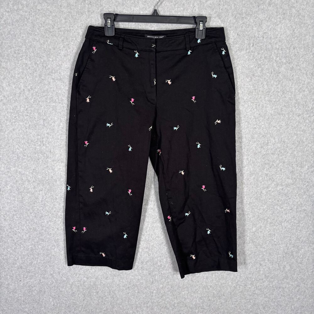 Briggs New York Chino Capri‎ Pants 12P Flowers Embroidered Stretch Grandma Crop
